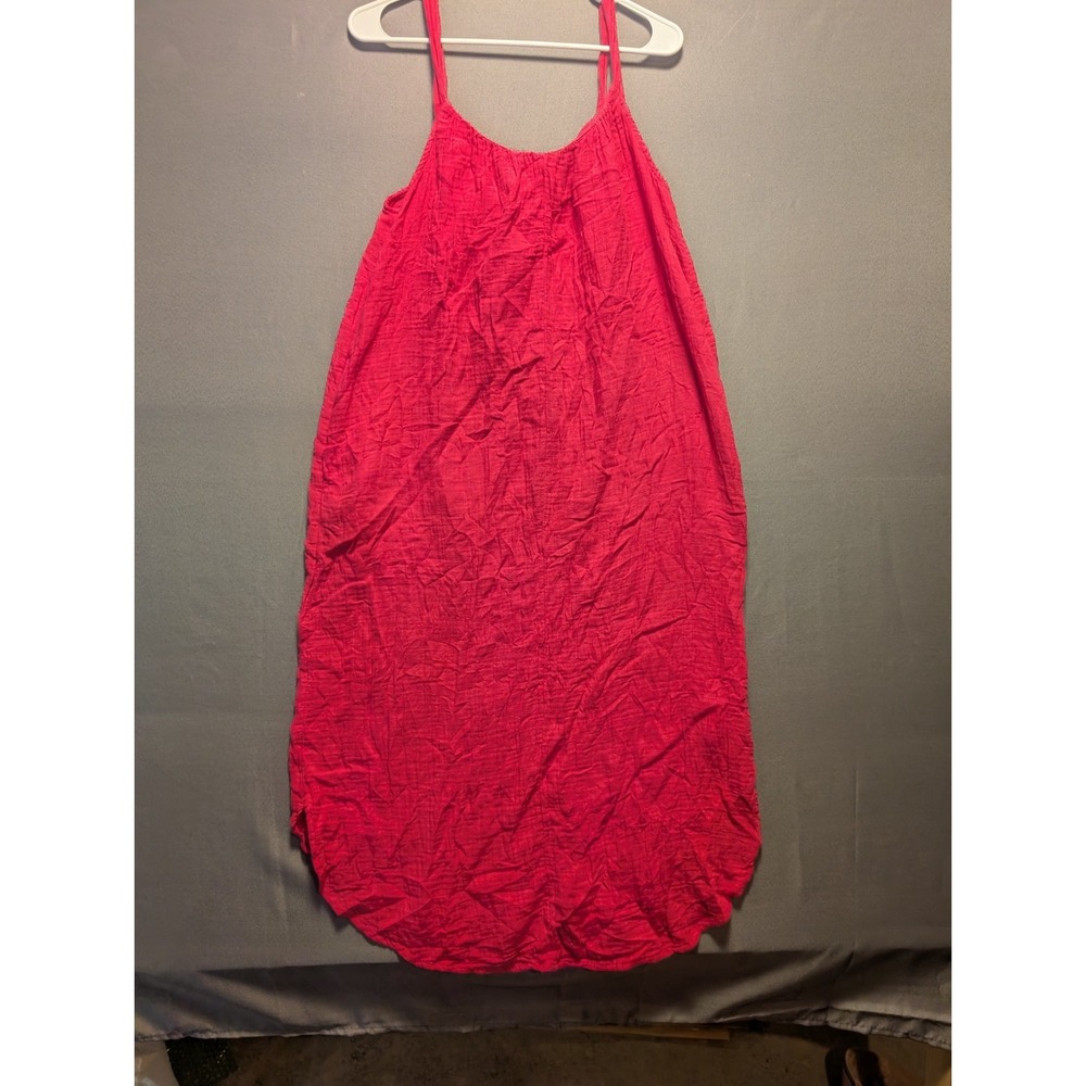Old Navy Shirred Maxi Dress Womens Medium Petite Pink Gauze Sleeveless Tie Back